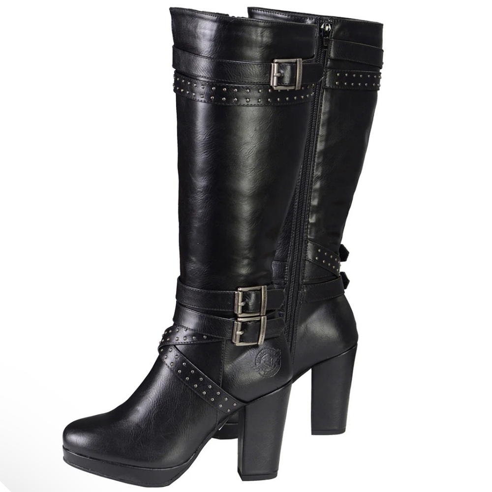 Milwaukee Leather Women’s Tall Black Studded Platform Heel Boots - Picture 3 of 14